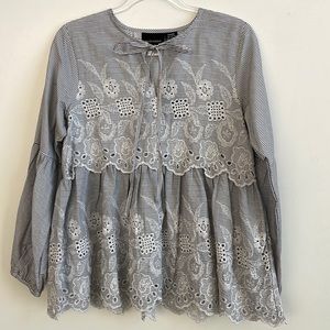 NWT - Nordstrom- Liv Los Angeles - Cotton Stripped & Embroidered Top